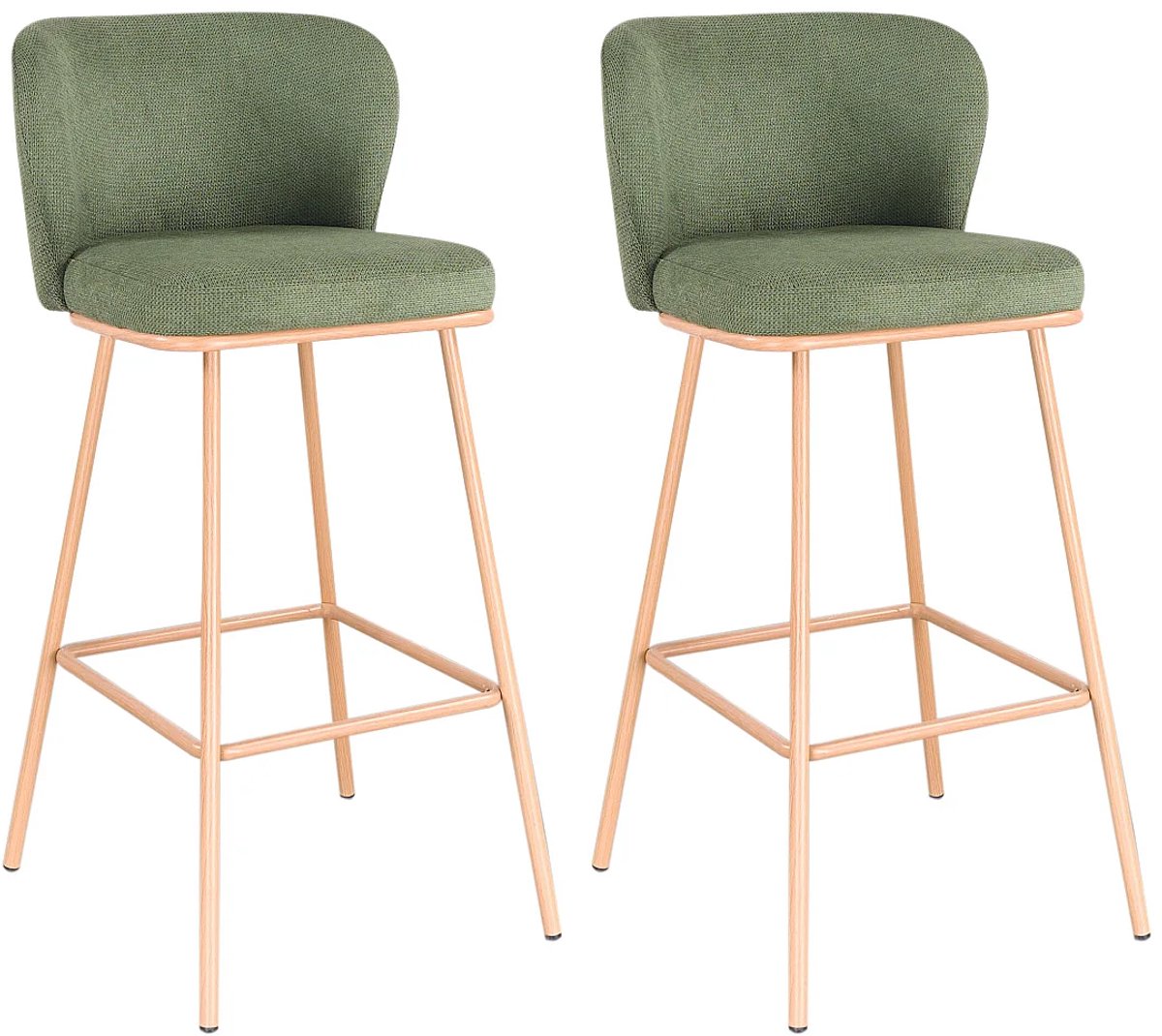 Vente-unique Set van 2 barkrukken in gestructureerde stof en metaal met houtlook - Groen en naturel - SENORASE