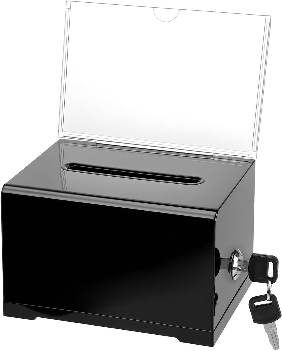 Acryl Donatiebox met Slot en Bordhouder, 16 x 12 x 10 cm, Zwart