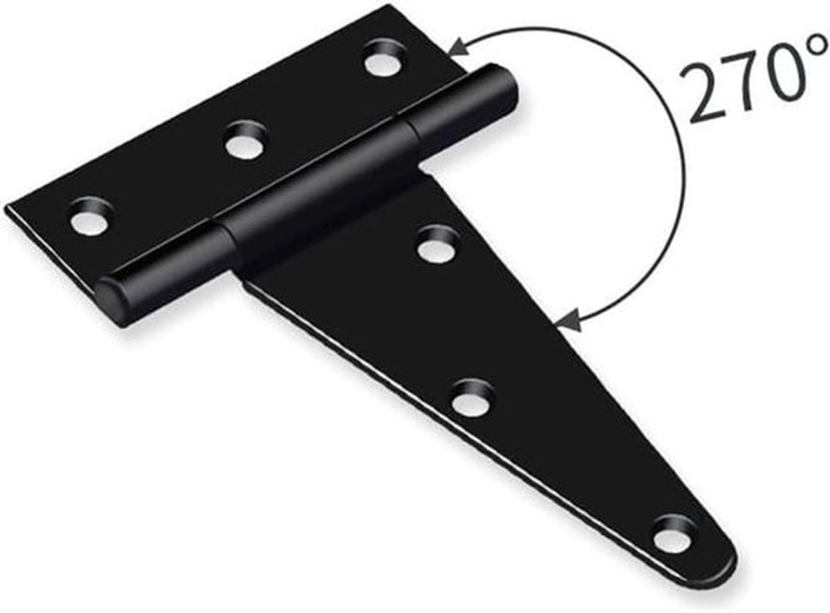 4 stuks T-scharnieren, zwart gepoedercoat metaal koolstofstaal Heavy Duty T-scharnieren, 68 x 46 mm, 6 gaten, opbouwmontage, 4 stuks