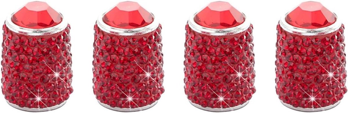 Bling-ventieldoppen voor auto en motorfiets, 4 stuks met strass en kristallen, stofdicht en universeel, ideaal voor voertuigen en SUV's (rood)