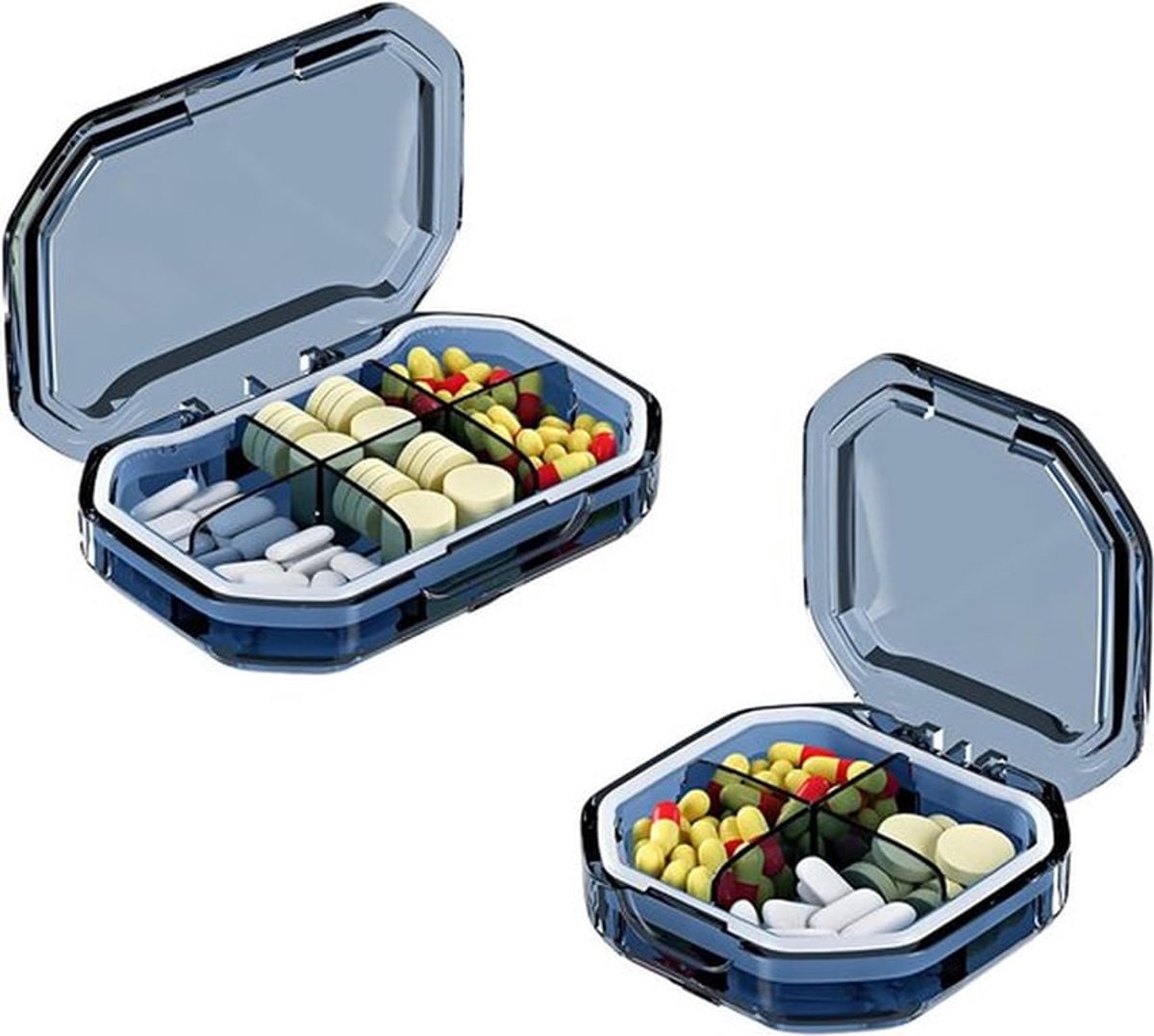 2-Stuks Kleine Medicijnendoos Set (Blauw) - 6 Vakken + 4 Vakken, Waterdicht & Vochtbestendig, Compact Draagbaar, Geschikt voor Reizen