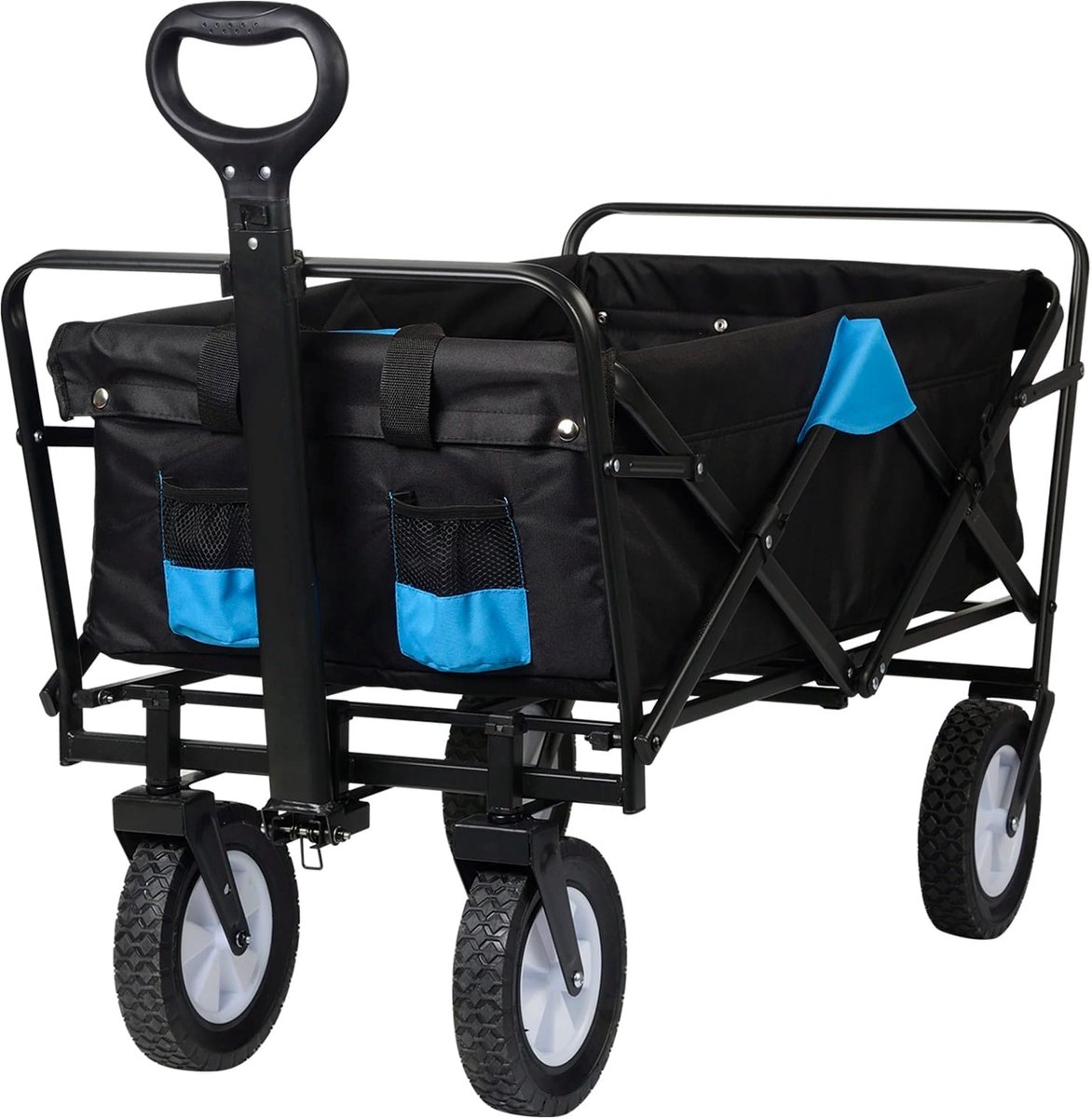 Klarven® Transportkar Opvouwbaar Antraciet turquoise - Tot 80 kg draagvermogen, geen montage nodig, telescopische greep en 2 flessenhouders - B 51 x D 100 x H 62 cm