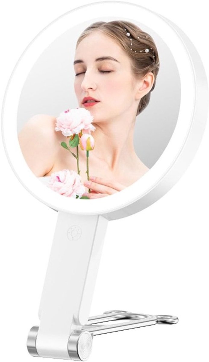 Vergrootspiegel Dubbelzijdig - Make-upspiegel Handheld - Precisie Make-up - 20x Vergroting - 16 cm Diameter - Wit