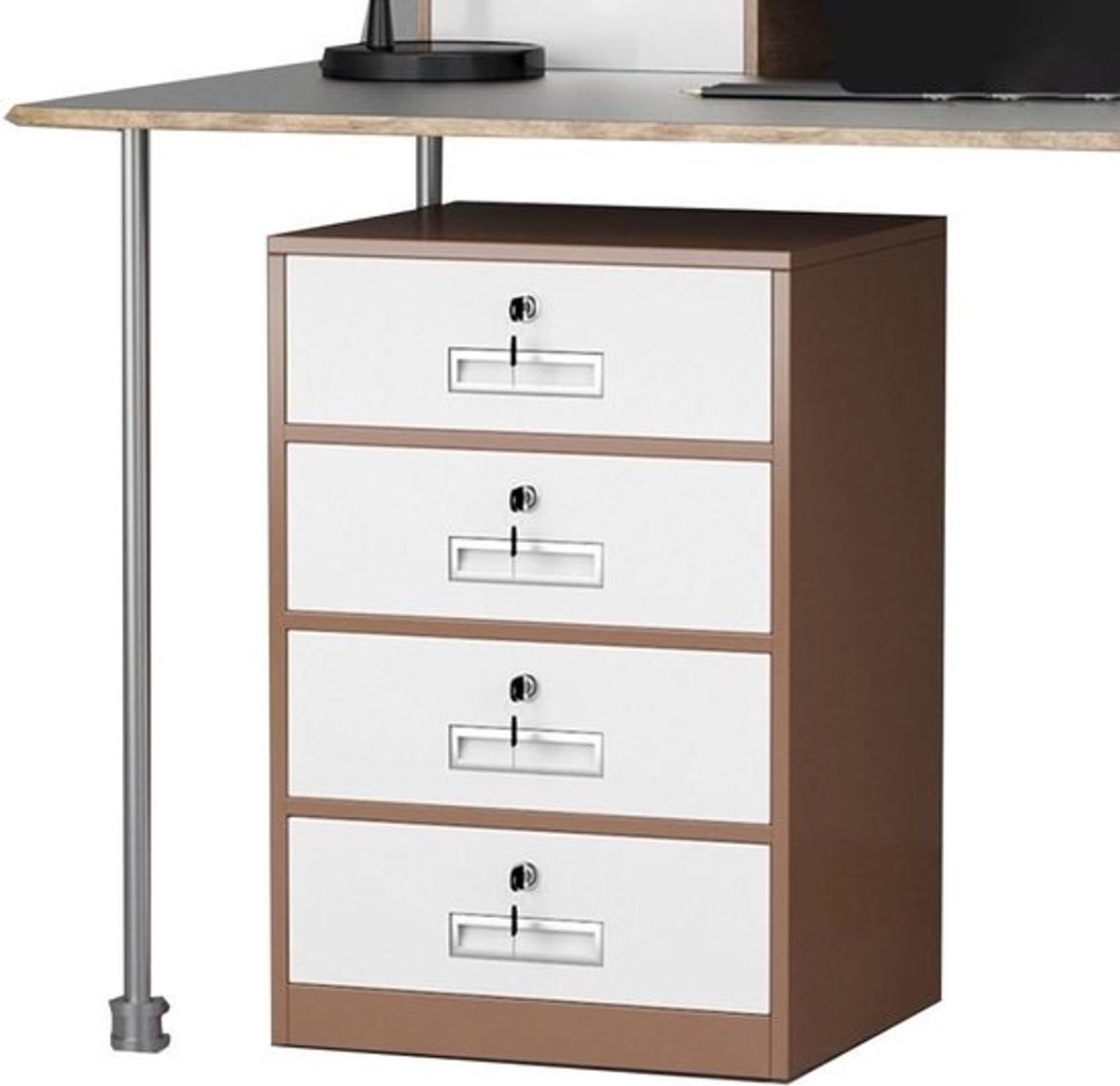 Verticale Dossierkast - Archiefkast Staal - Veilige Opslag - 4 Lades Vergrendelbaar - 44x39x65 cm - Bruin