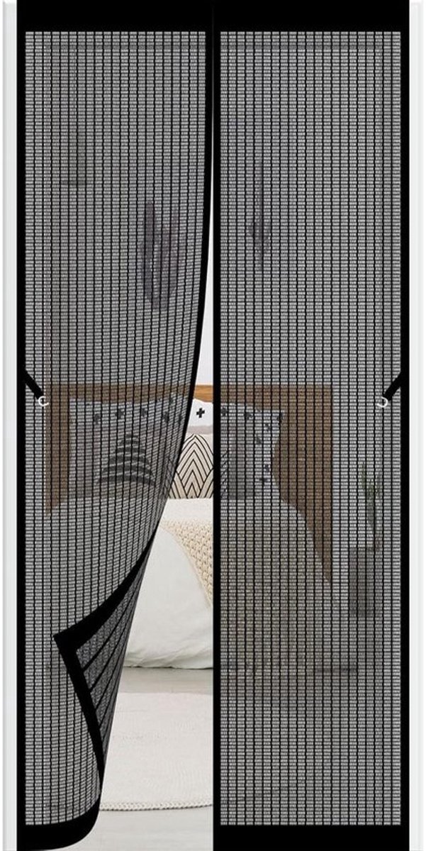Vliegengordijn Deur - Hor Deur Insectenwerend Gordijn - Buitenlucht Binnen - Automatisch Sluitend - 105 x 180 cm - Zwart