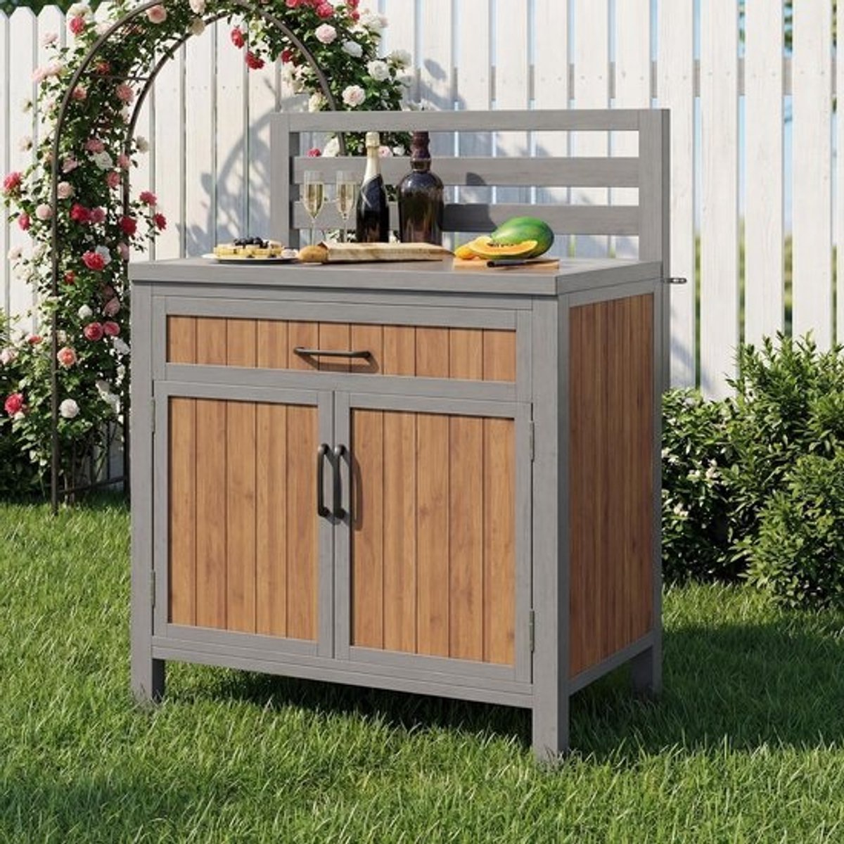 Tuinkast Buiten - Outdoor Keuken - Terras Grillen - Werkblad Met Lade - 80x54x119 cm - Houtkleur