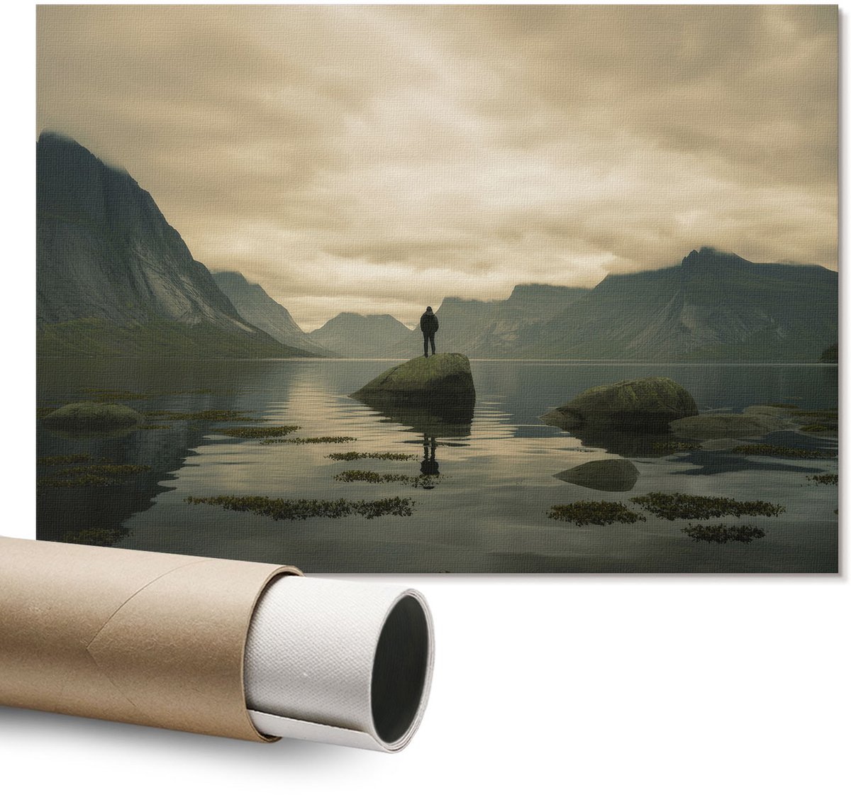 Coloray Polycanvas Wandposter – Berglandschap, Grijs – A1 – Bruin Poster – Rechthoek – Canvas Wandposter – Kantoor – Klassiek