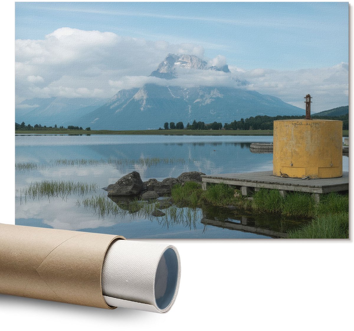 Coloray Polycanvas Wandposter – Uitzicht Op De Bergen, Blauw – A1 – Grijs Wandposter – Rechthoek – Wandkunst – Woonkamer – Klassiek