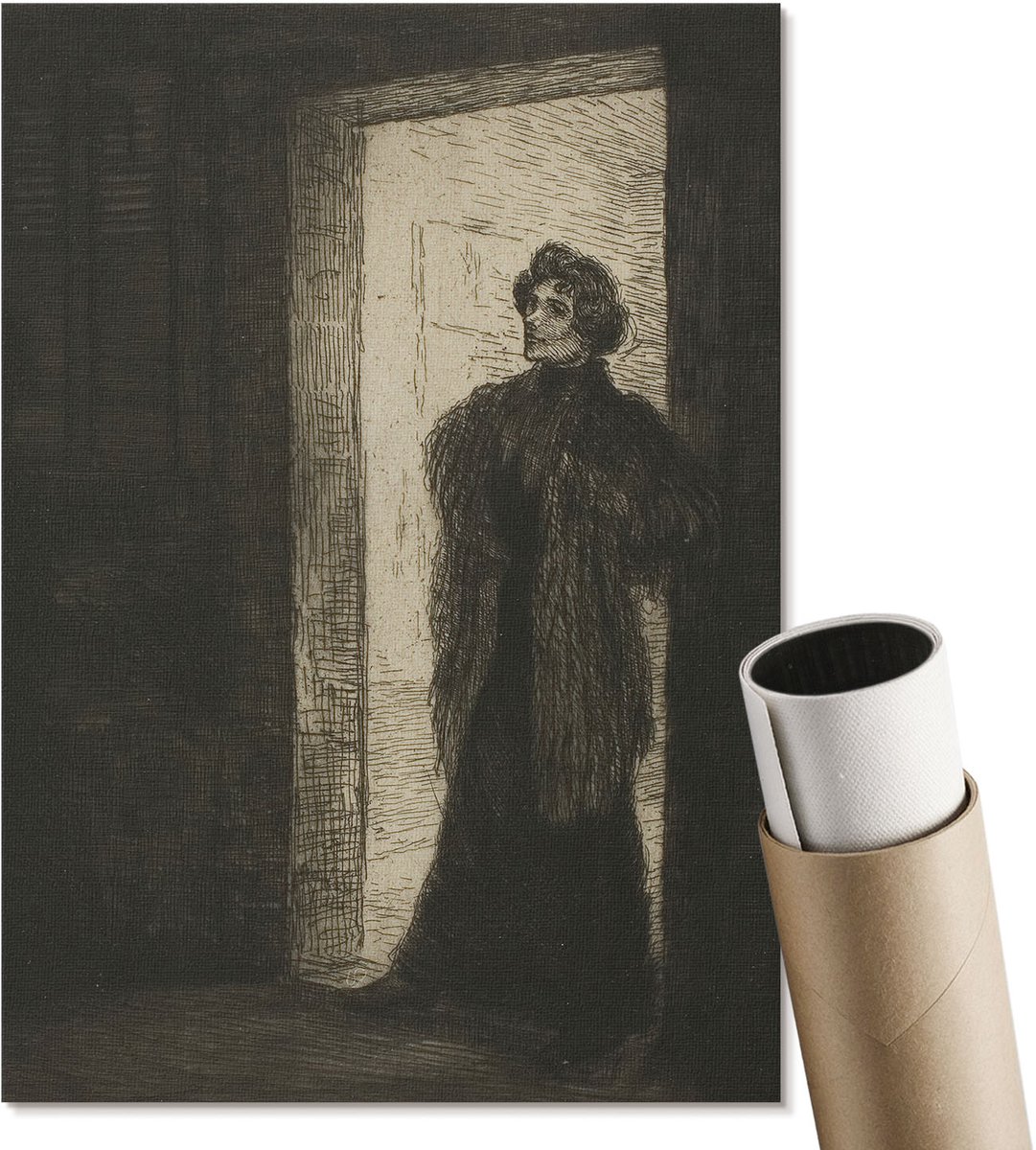 Coloray Polycanvas Wandposter - Op De Drempel, Schilderen - A4 - Zwart Kunst - Rechthoek - Muurkunst - Woonkamer, Slaapkamer, Kantoor - Klassiek