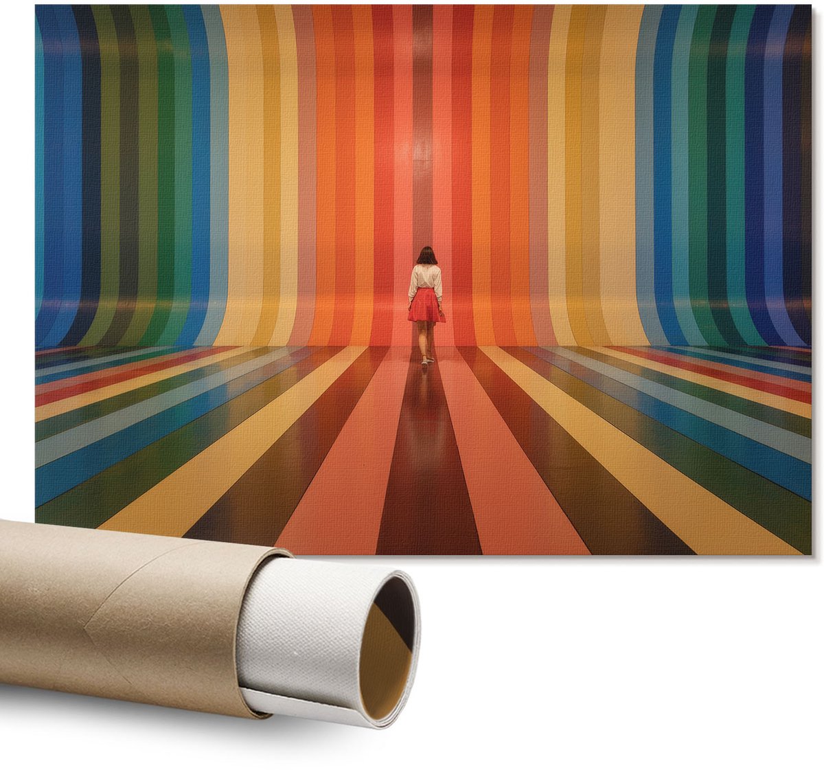 Coloray Polycanvas Wandposter – Regenboogstrepen, Oranje – A1 – Bruin Wandposter – Rechthoek – Wandkunst – Woonkamer – Rustiek