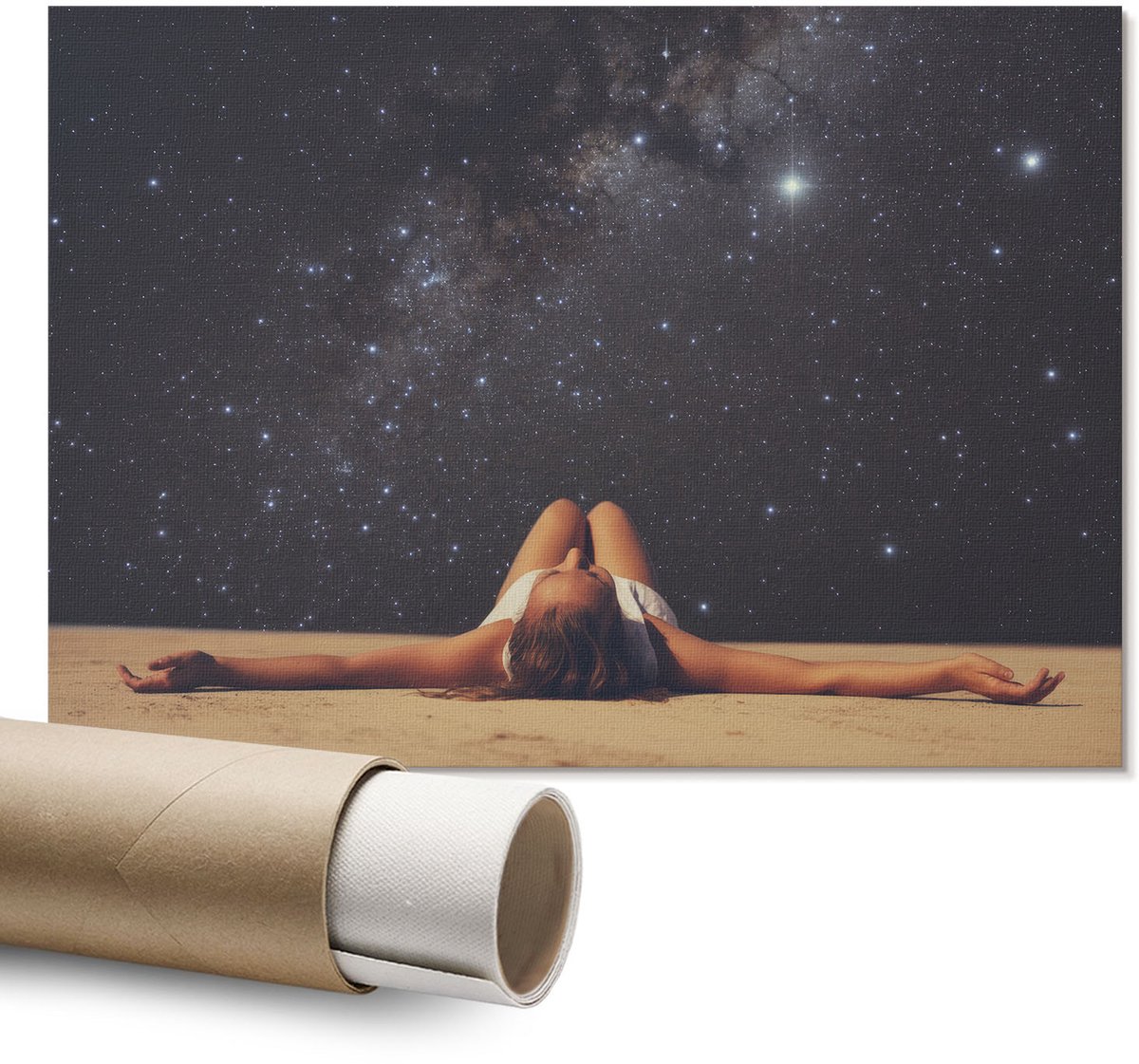Coloray Polycanvas Wandposter – Sterren 'S Nachts, Zwart – A1 – Zwart Wanddecoratie – Rechthoek – Wandkunst – Slaapkamer – Modern