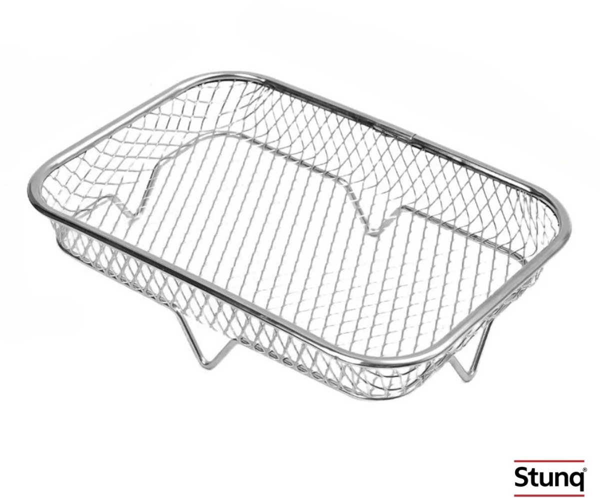 Stunq® Roestvrijstalen grillmand voor luchtfriteuse - stapelbaar rek, 19,4x13,5x5 cm