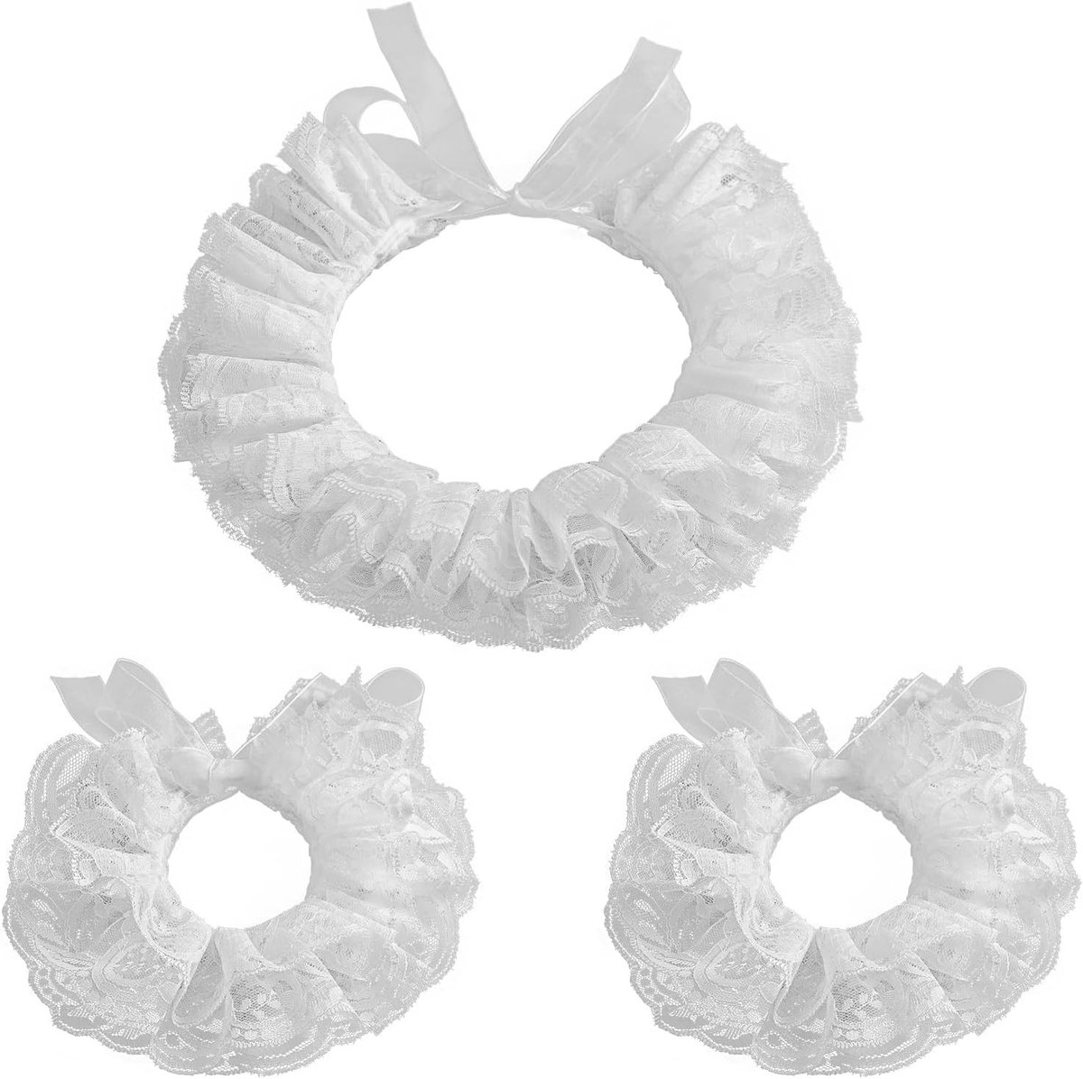 Elegante Kraag en Manchet Set van 3 Stuks, Verwijderbare Kraag voor Vrouwen, Perfect voor Cosplay en Feestkostuums, Inclusief Clown Kraag en Kantaccessoires