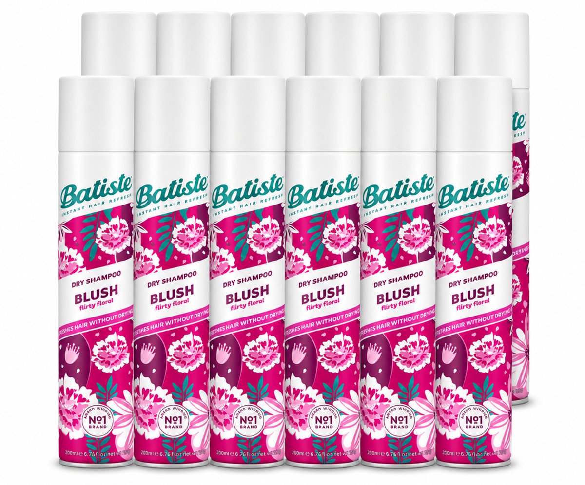 12 x Batiste - Blush - Droogshampoo - Bloemige Geur - Frist Op en Geeft Textuur - 200ml - Voordeelverpakking - 12 stuks