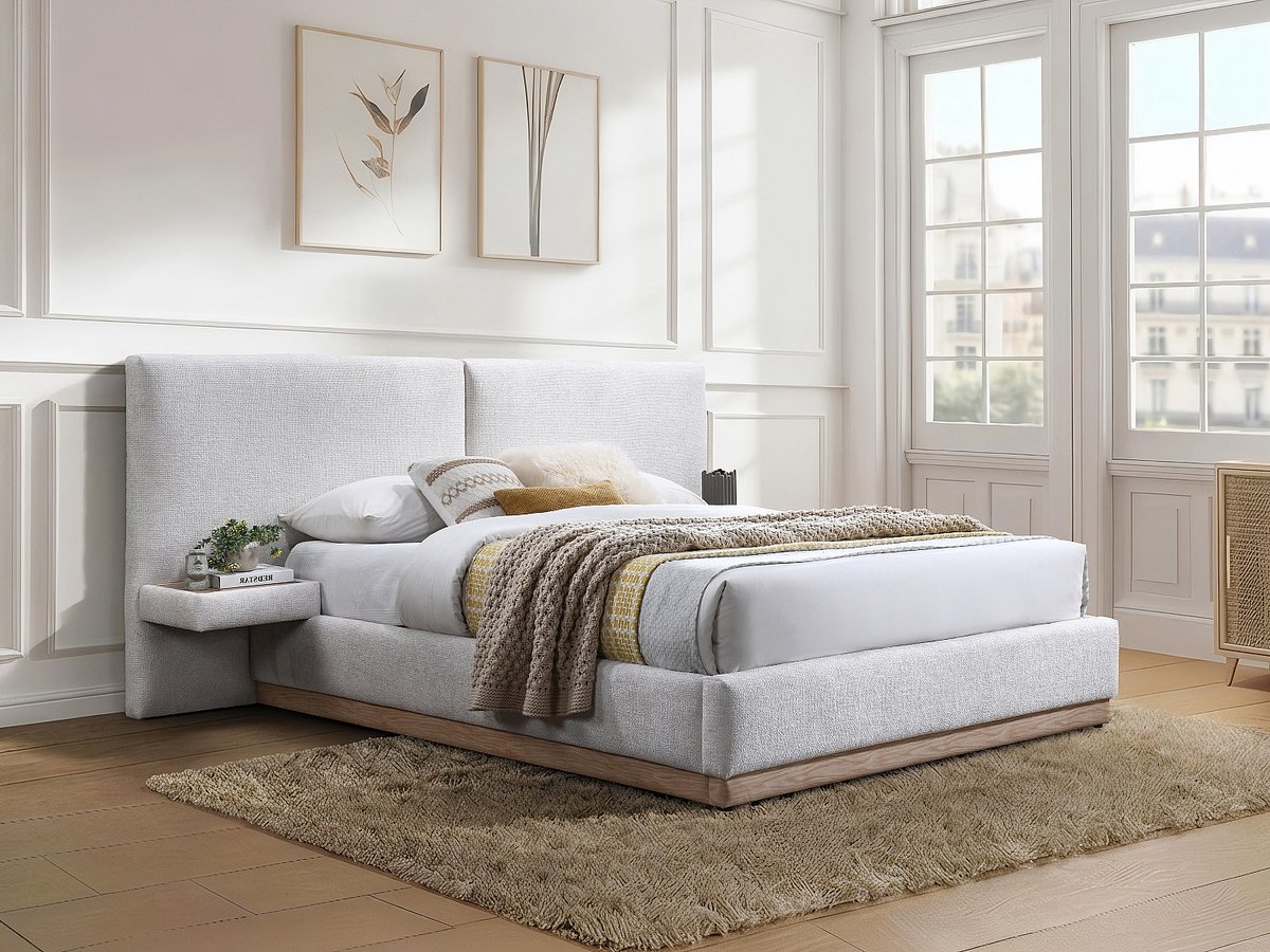 Vente-unique Bed met opbergruimte stof beige 180 x 200 cm (Super King Size Bed)