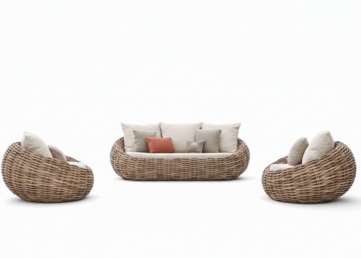 Apple Bee Cocoon Loungeset 3-delig | 2 Stoelen & Bank | Cream Bouclé | Biculair® Rope