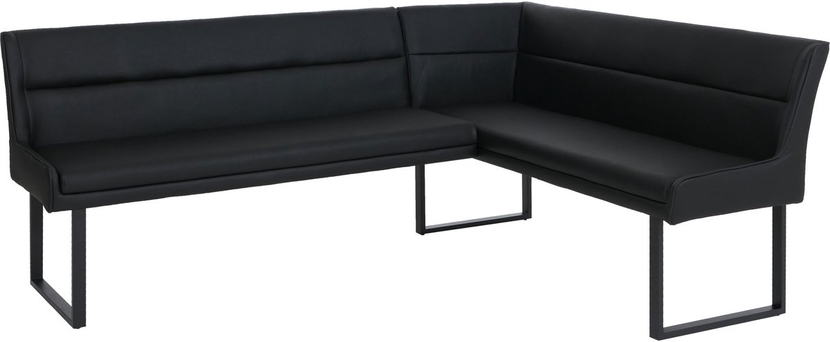 Hoekbank MCW-O81, eetkamerbank, kunstleer en metaal, 209 x 158 cm ~ zwart