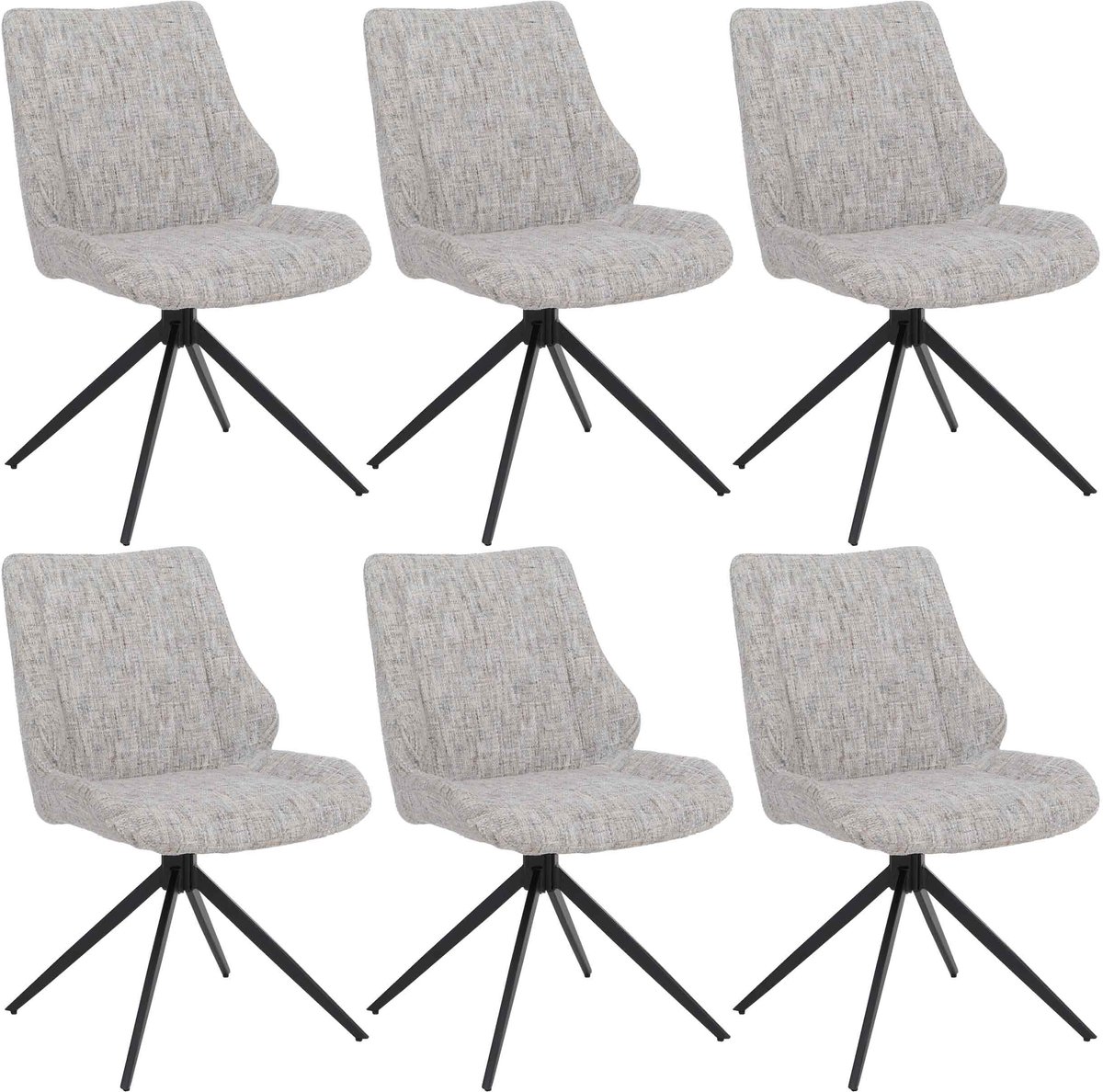 Set van 6 eetkamerstoelen MCW-O48, keukenstoel, draaibaar met Auto-Return, stof/textiel chenille (410 g/m²) Oeko-Tex ~ crème