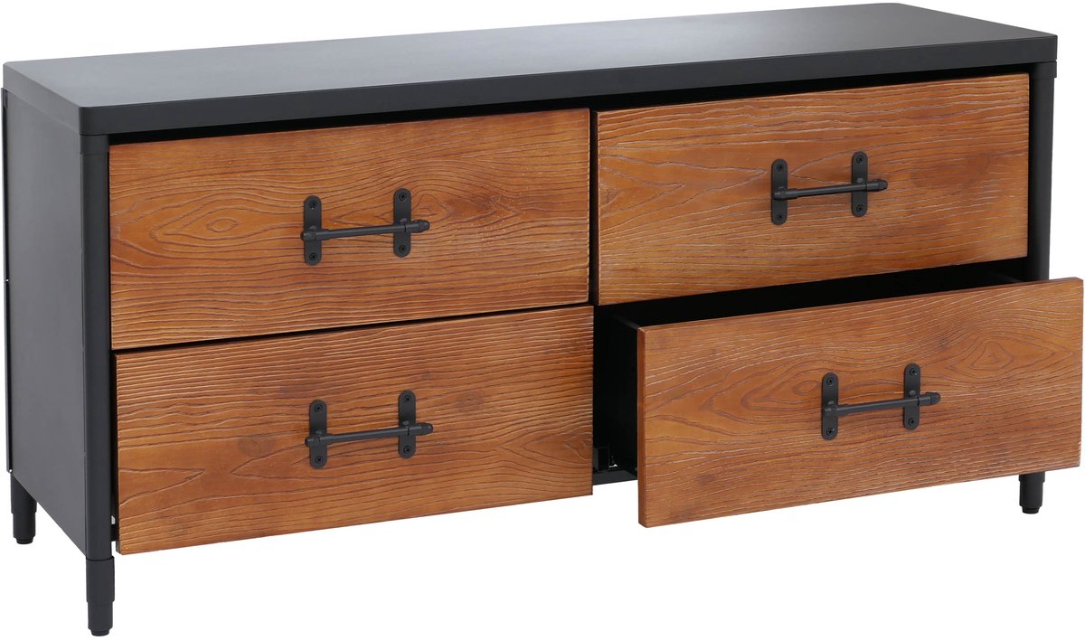 Commode MCW-Q66, dressoir, kast, ladekast in industriële stijl 60x120x40 cm ~ bruin hout, zwart metaal