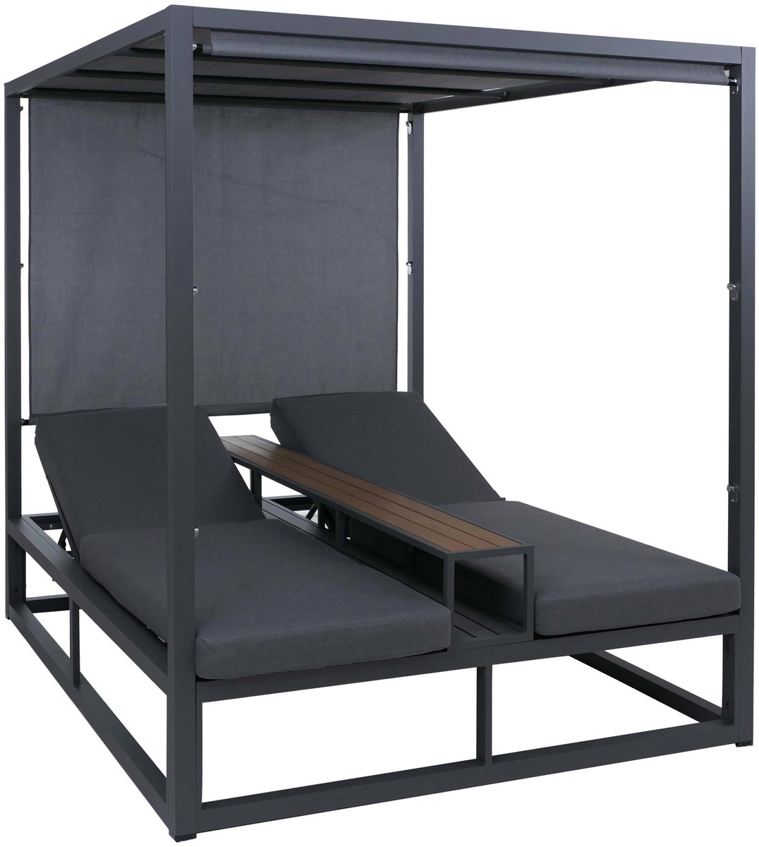 Aluminium loungeligstoel MCW-P81, ligbed, 10 cm dik kussen 220 g/m², 196 x 165 x 196 cm ~ donkergrijs, kussen donkergrijs