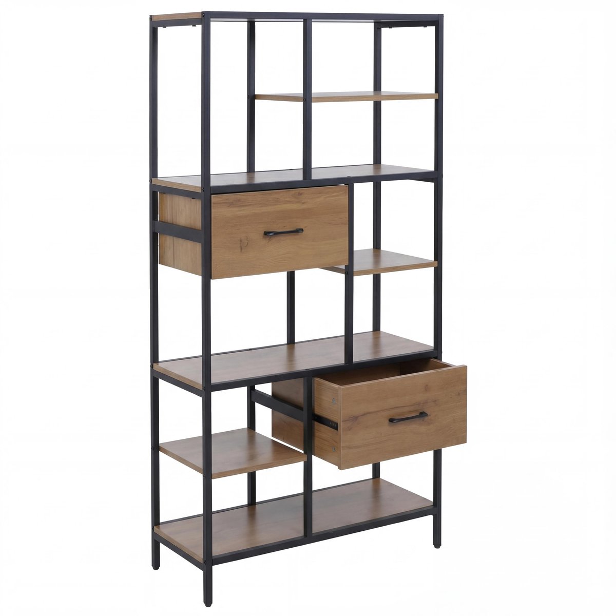 Rek MCW-P11, rekkenkast boekenrek staand rek, laden industrieel MDF metaal melamine 150x81x33cm ~ bruin