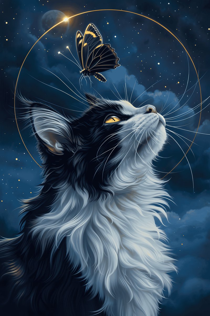 Kat Poster - Vlinder - Dieren - Schattige - Natuur - Kunst - posters - formaat 30x40cm - Wanddecoratie - XS2699MT