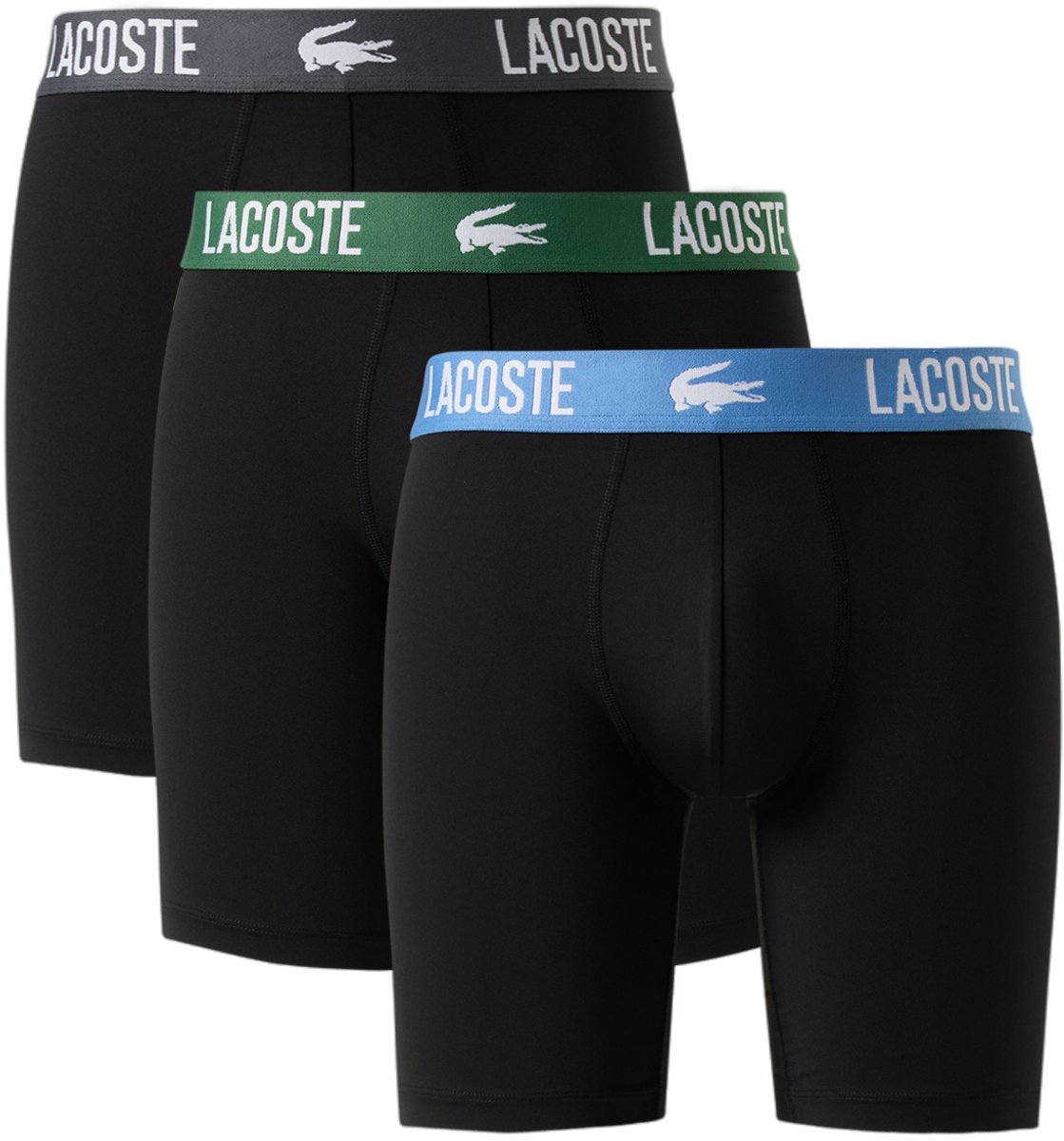 Lacoste Heren Boxershorts Met Lange Pijp Microfiber Boxer Briefs 3-Pack Zwart/Grijs - Maat M