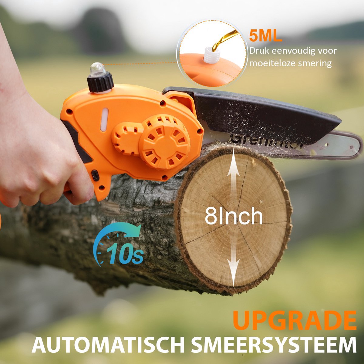 Grenintol Mini Kettingzaag - Snoeizaag - 8 inch - Kettingzaag - Snoeizaag voor Takken en Hout - Draadloze Elektrische Kettingzaag - 24V 9000mAh - 3 Accu's -Handzaag - Brushless Motor - Automatische Kettingsmering - 2 Kettingen & Opbergkoffer thumbnail 4