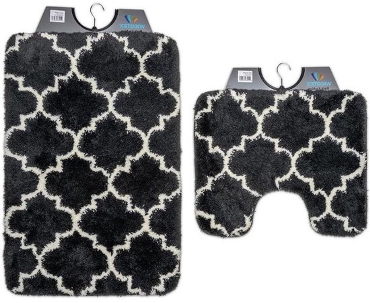 Badmat Set - Toiletmat WC mat - Badkamer Comfort - Antislip Onderkant - 90x60 cm en 50x60 cm - Antraciet