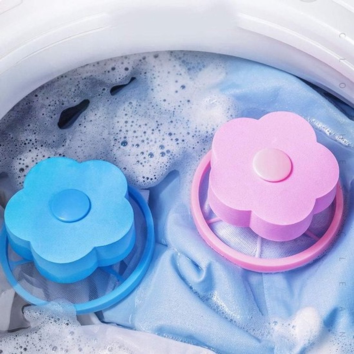 Waszeefzak - Pluizenfilter Wasmachine - Kleding Reinigen - Herbruikbaar en Duurzaam - 4 stuks - Blauw en Roze