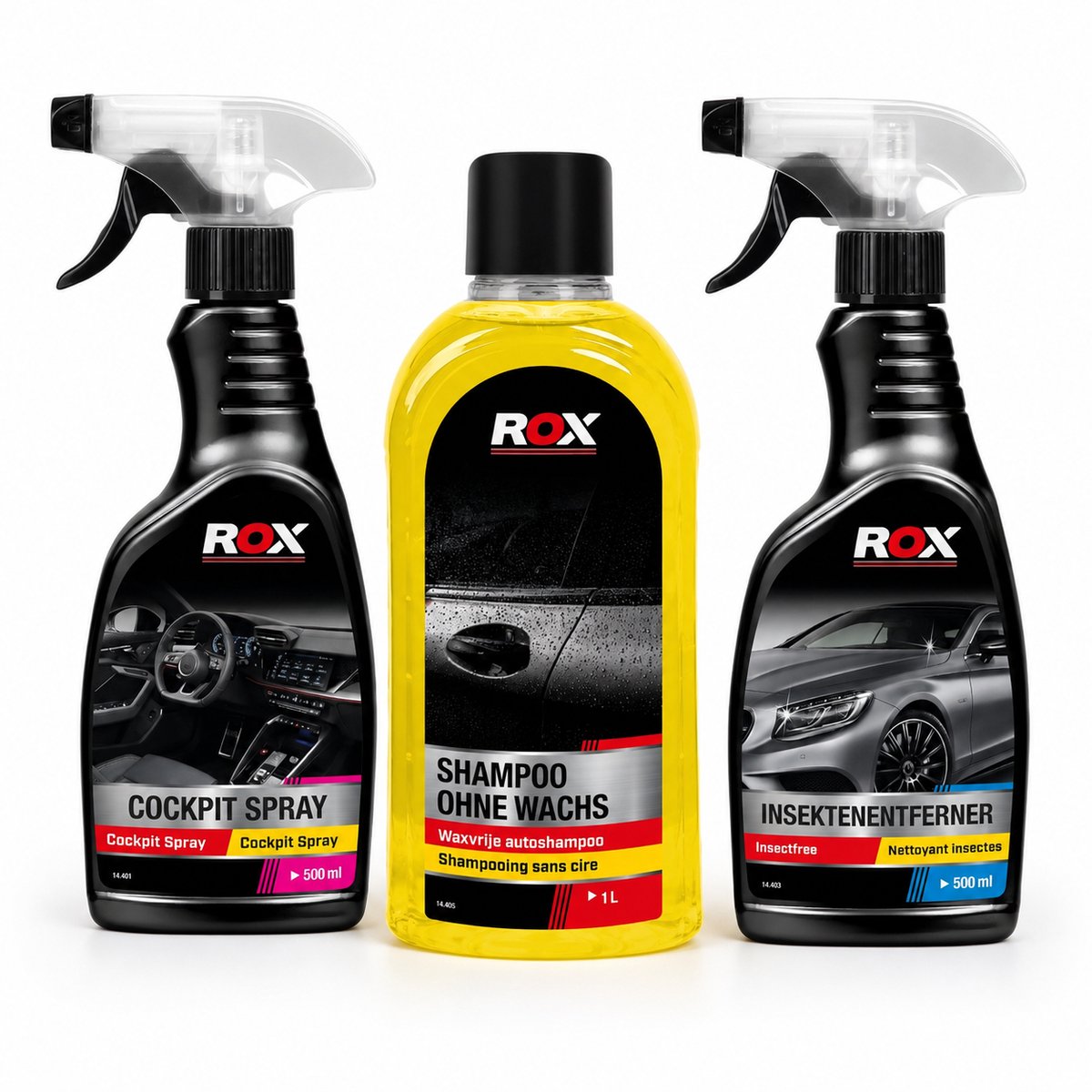 ROX autoreinigingsset – autoshampoo - insectenspray - cockpitspray
