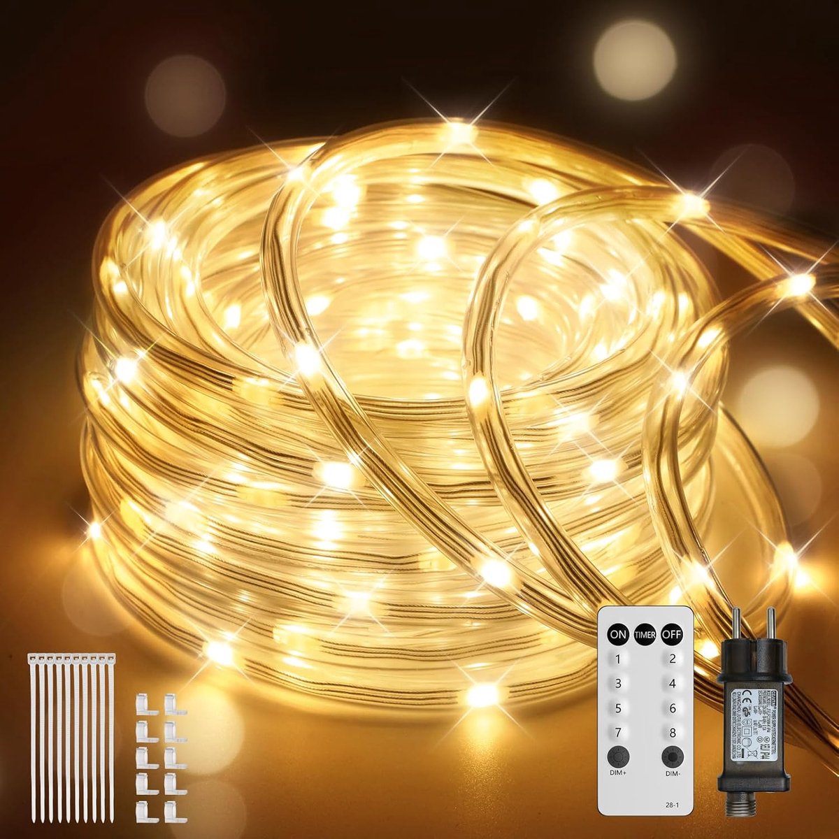 Lichtslang 15m - 300 LED - IP67 Waterdicht - Afstandsbediening - Warmwit - Kerst