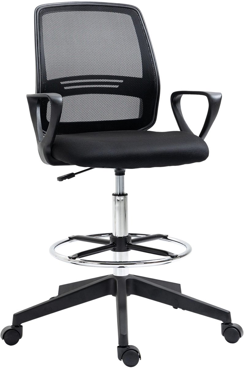 REDOM - Bureaustoel - Ergonomische rugleuning met lendensteun - Hoogteverstelbaar met voetsteun - Draaibaar met wielen - Met armleuningen - Mesh en metaal - Zwart - 59,5 x 60 x 102,5–126 cm