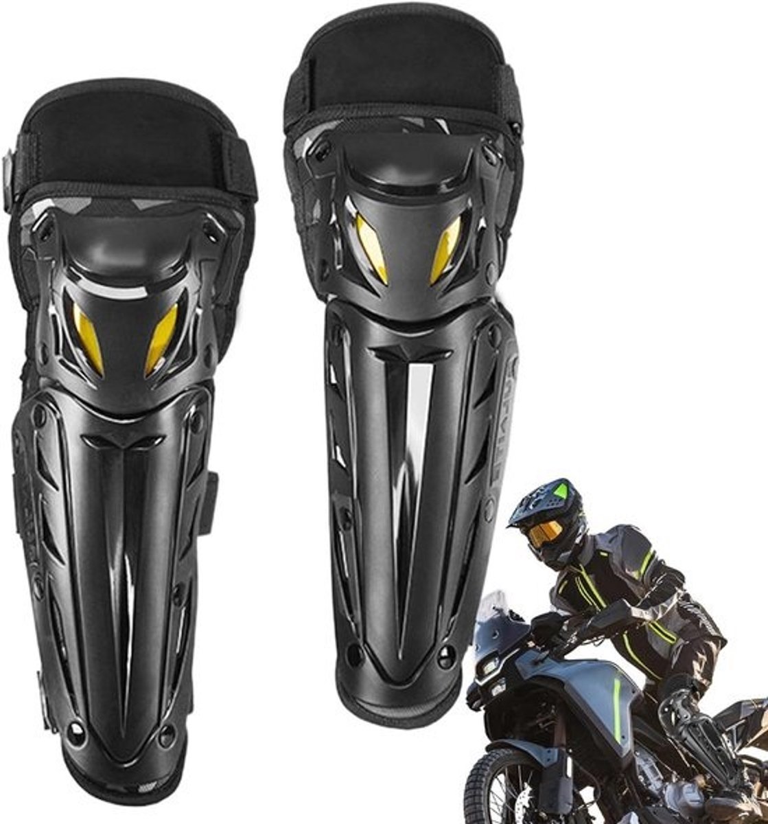 Motorfiets Kniebeschermers - Knie- en Scheenbeschermers - Veilig Rijden - Reflecterende Strips - Universele Maat - Zwart