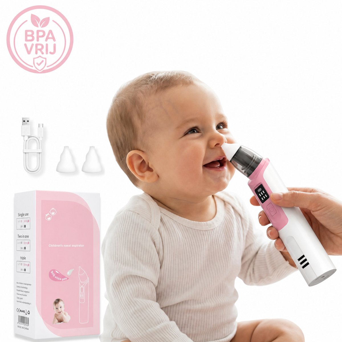 BlueTime® Neusreiniger Baby - Verstelbare Neuszuiger - BPA-vrije Snotzuiger - Neuspeer met 2 Zachte Wasbare Tips - Neus Douche Elektrisch - Nasal Aspirator