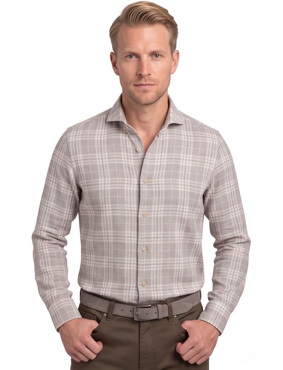 Overhemd John Miller Tailored Fit New beige geruit