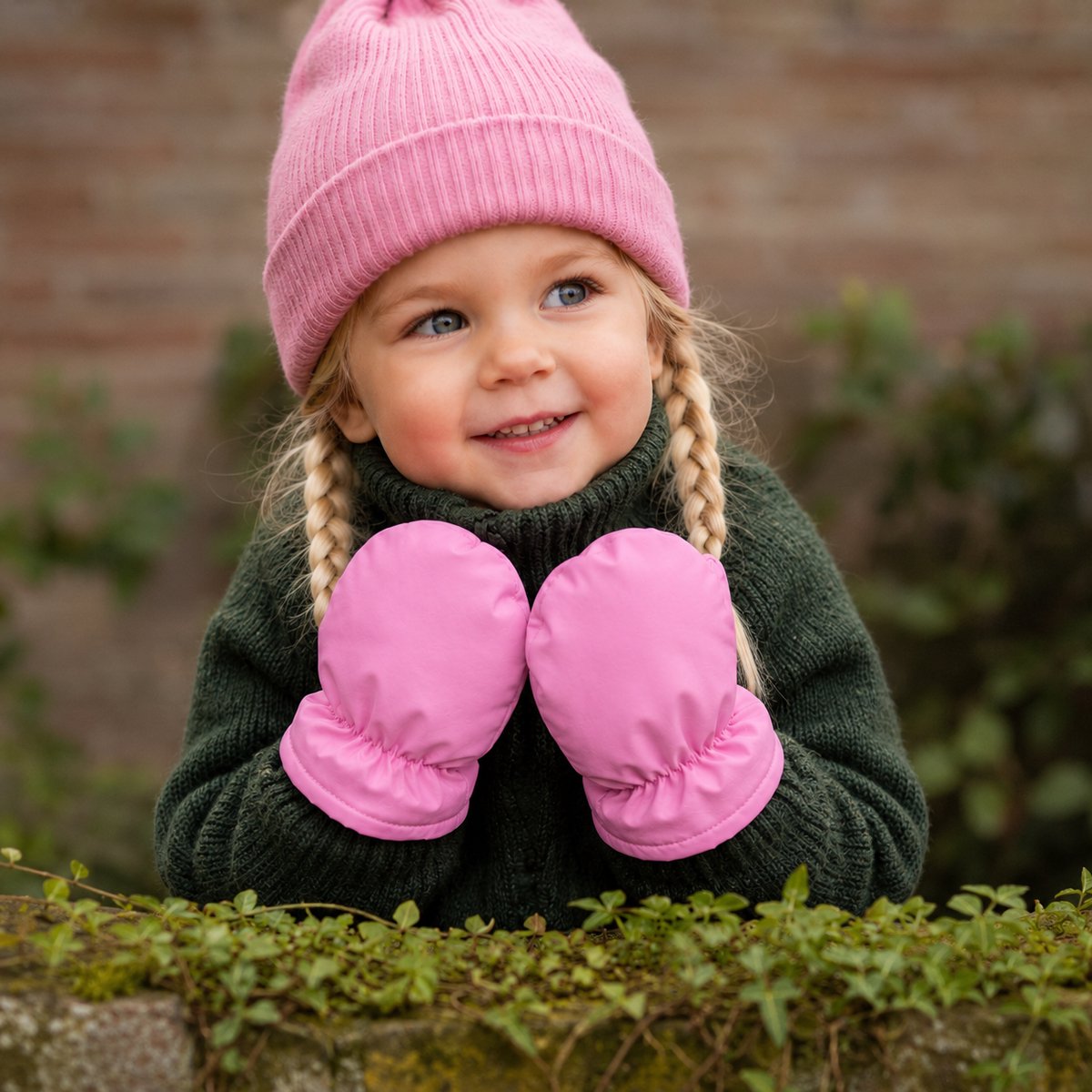 Ducksday Baby Wantjes – Warm Sherpa Fleece – Waterdicht & Winddicht – Lus met Drukknoppen – Vingerloos – EM/PINK – 86-92