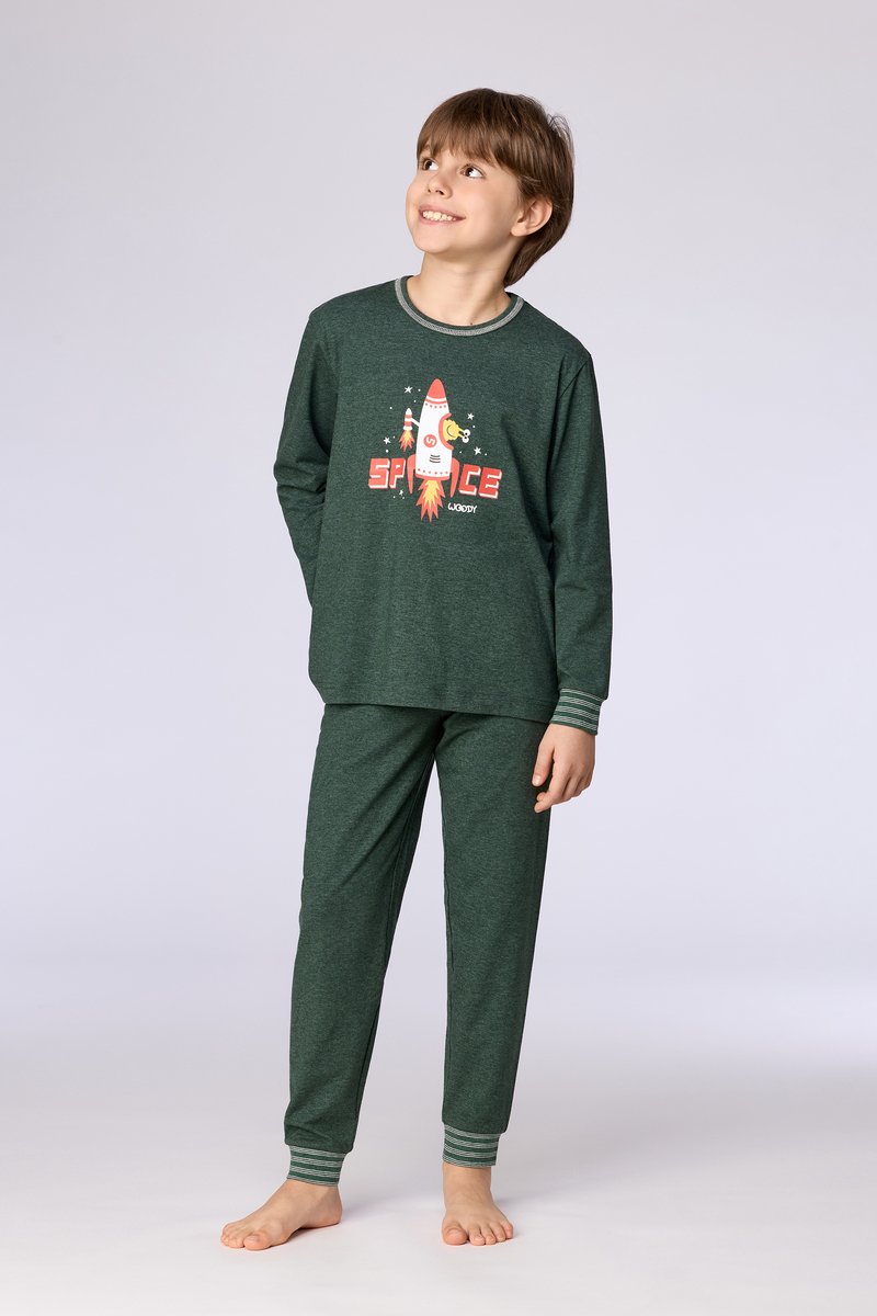 Woody Jongens-Heren pyjama donkergroen - maat 116/6J
