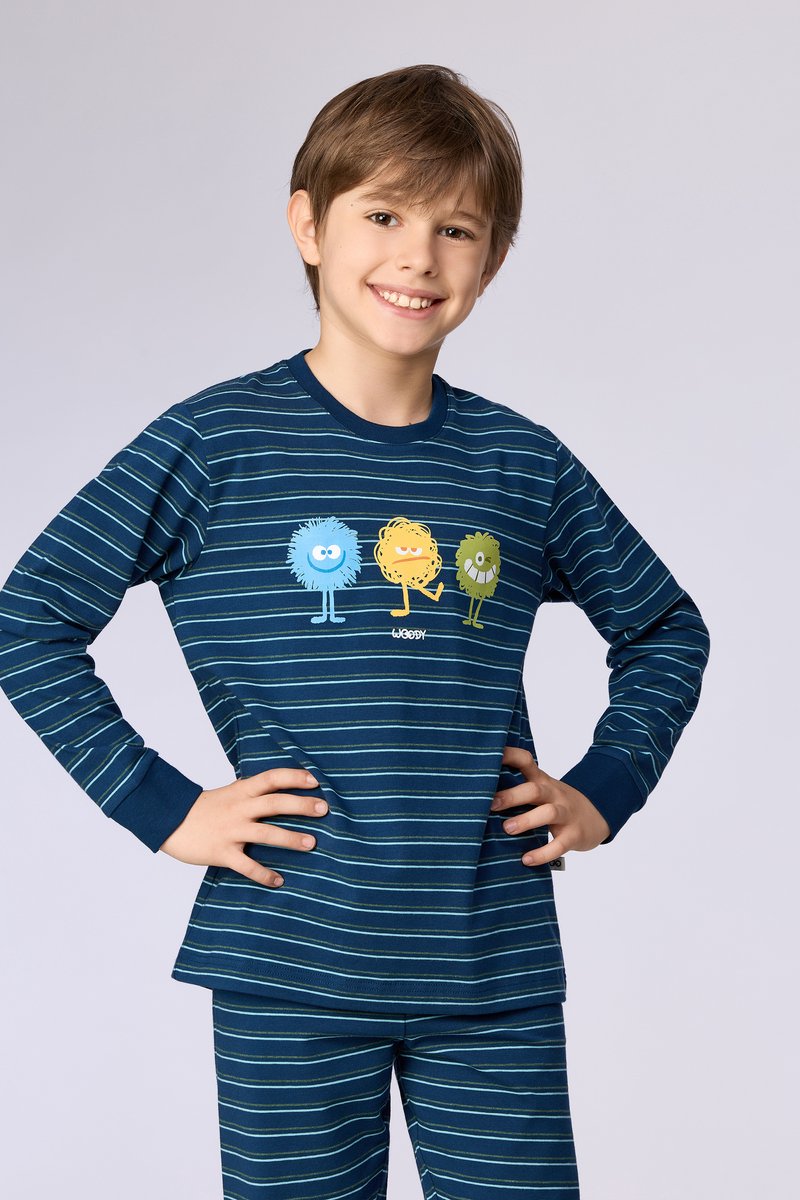 Woody pyjama jongens - streep - donkerblauw - 262-10-PLC-Z/909 - maat 152