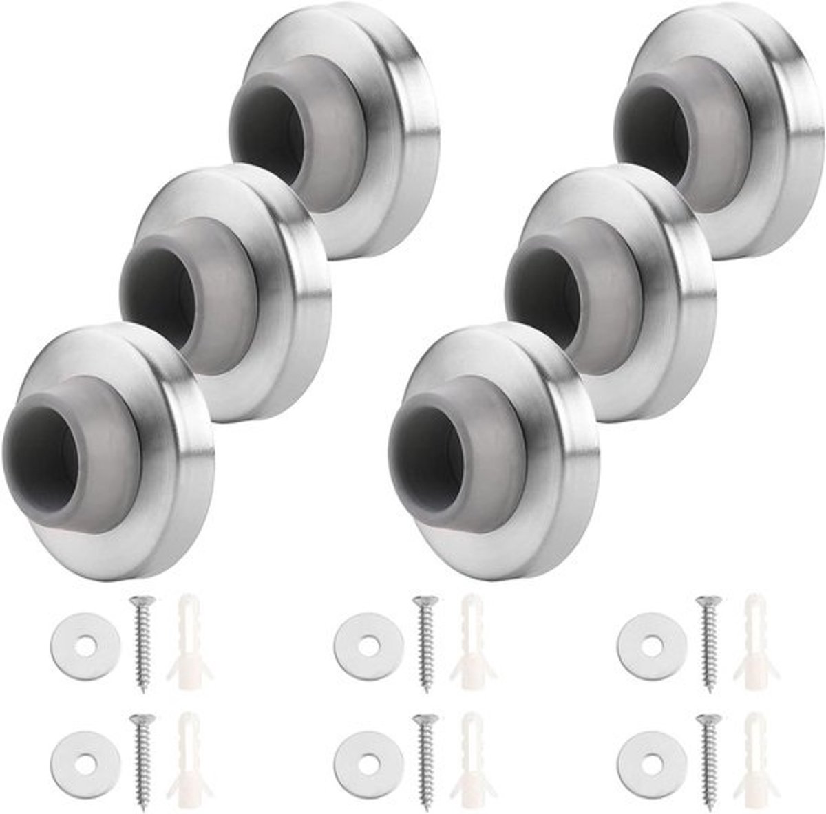 Deurstop Set - Muur Bumper - Deur Beschermen - Concave Rubber Bumper - 6 Stuks - Grijs Zilver