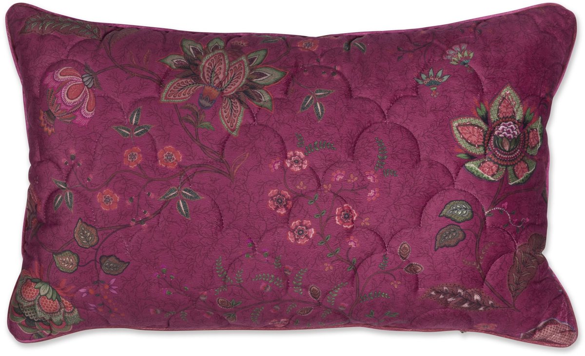 Pip Studio Mumbai Morning Velvet Quilted Cushion Sierkussen - 45 x 70 cm cm - Donker roze