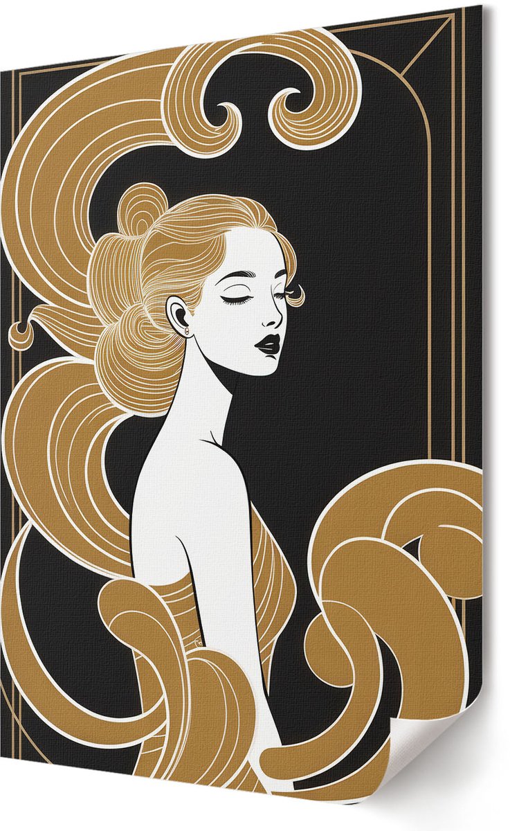 Coloray Polycanvas Wandposter - Artistieke Elegantie, Illustratie - 420 x 594 - Zwart Patroon - Rechthoek - Wandkunstwerk - Woonkamer, Slaapkamer, Kantoor - Art deco