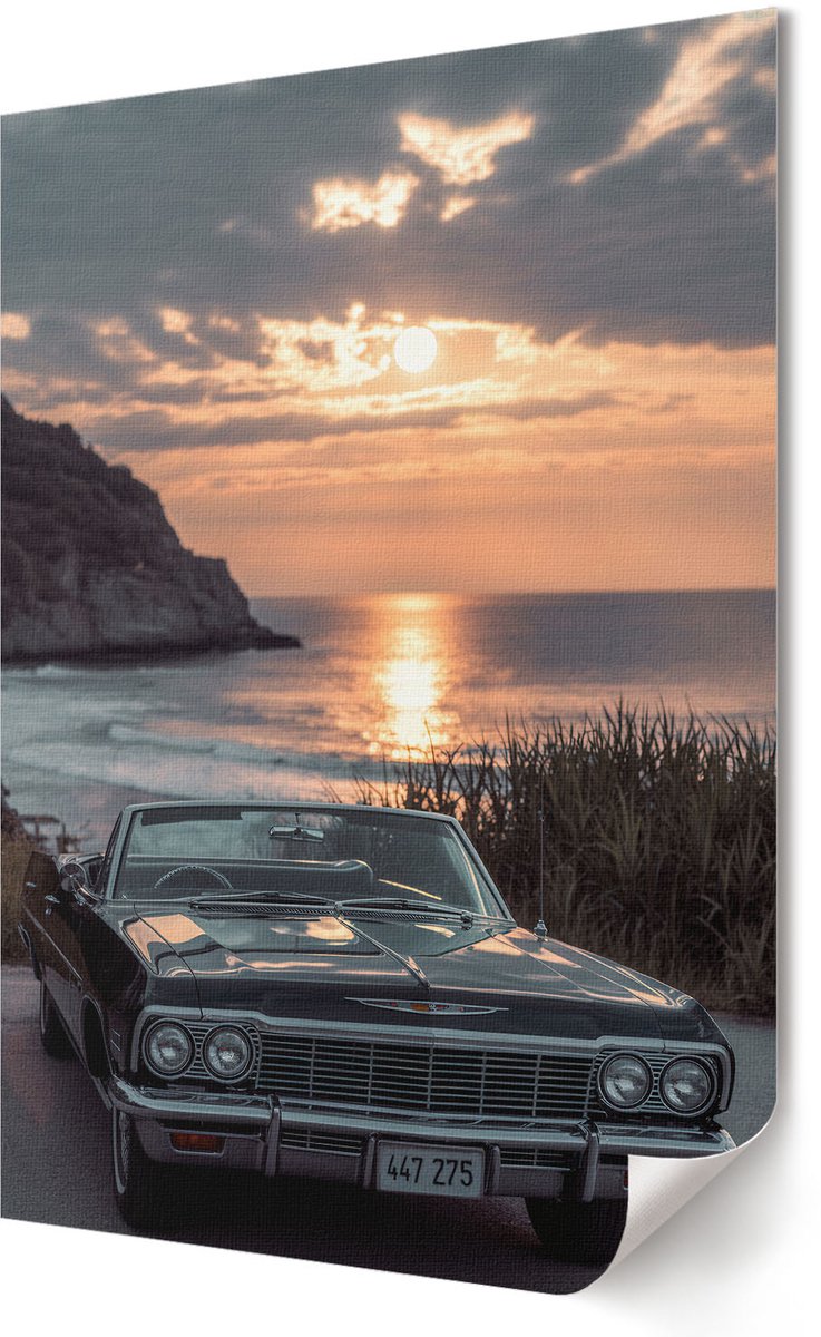 Coloray Polycanvas Poster - Het Westen En De Auto, Fotografie - 420 x 594 - Oranje Kunst - Rechthoek - Wandkunst - Woonkamer, Slaapkamer, Kantoor - Vintage