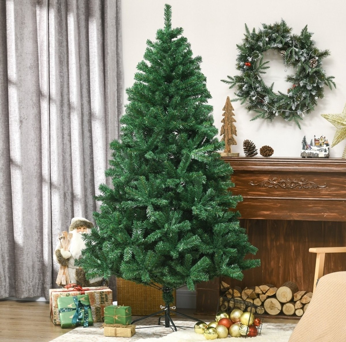 REDOM - Kunstkerstboom - 1000 takpunten - Gelaagde structuur - Inklapbare metalen voet - Voor kerstdecoratie - PVC - Groen - Ø120 x 180 cm