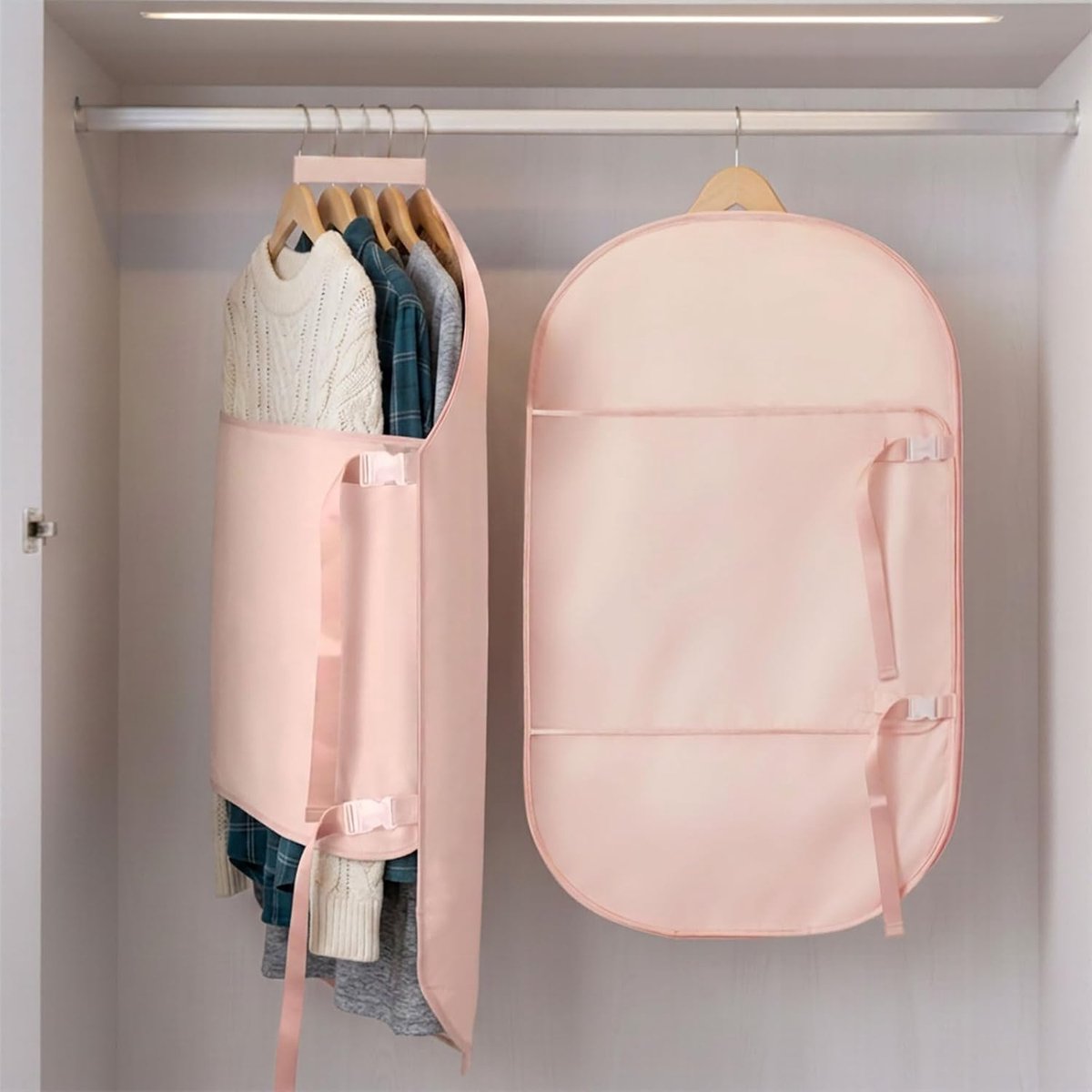 Kledingkast Organizer - Hangende Organizer Kleding - Ruimte Besparen - Compressie Riemen - 2 stuks - Roze