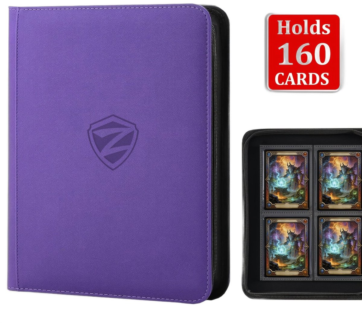 Currero Toploader Binder - Verzamelmap Kaarten - Geschikt voor Pokemon - 4 Pocket - 9 Pocket - 12 Pocket - Trading Card Map - Toploadermap - Paars - 160 Kaarten