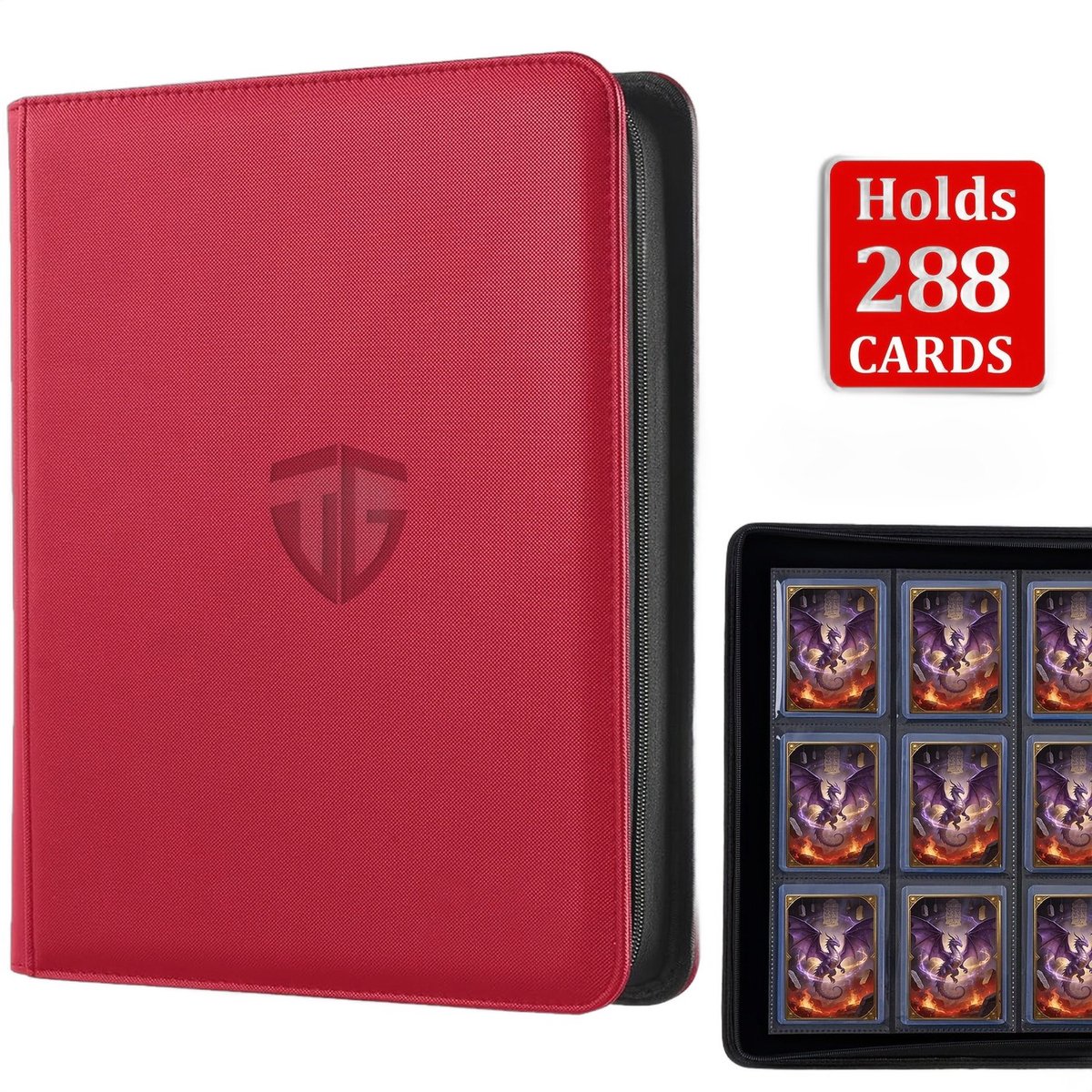 Currero Toploader Binder - Verzamelmap Kaarten - Geschikt voor Pokemon - 4 Pocket - 9 Pocket - 12 Pocket - Trading Card Map - Toploadermap - De Nieuwe Grote Rode - 288 Kaarten