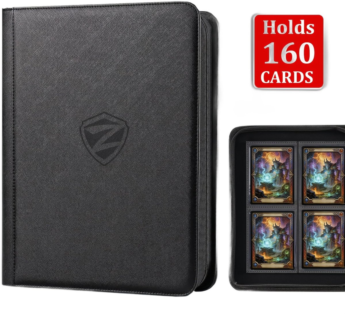 Currero Toploader Binder - Verzamelmap Kaarten - Geschikt voor Pokemon - 4 Pocket - 9 Pocket - 12 Pocket - Trading Card Map - Toploadermap - Inkt Zwart - 160 Kaarten