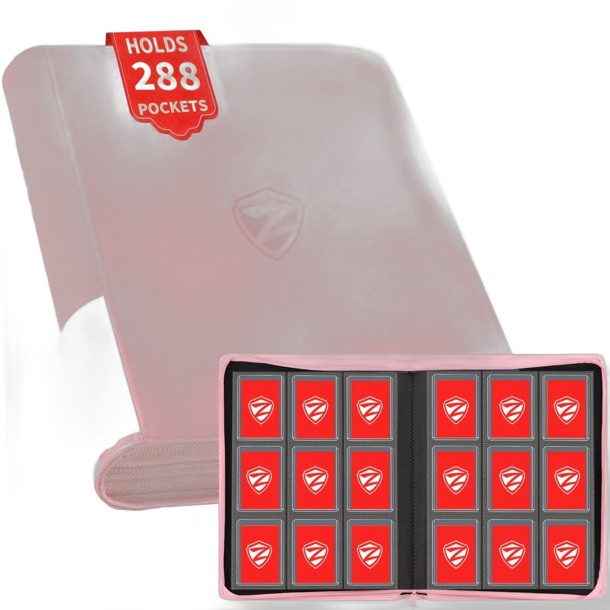 Currero Toploader Binder - Verzamelmap Kaarten - Geschikt voor Pokemon - 4 Pocket - 9 Pocket - 12 Pocket - Trading Card Map - Toploadermap - Roze Kleur - 288 Kaarten