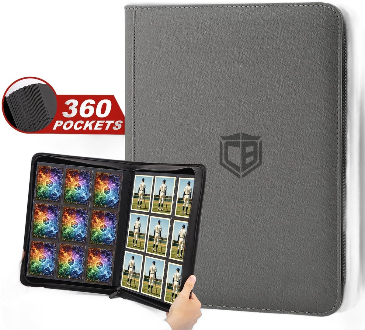 Currero Toploader Binder - Verzamelmap Kaarten - Geschikt voor Pokemon - 4 Pocket - 9 Pocket - 12 Pocket - Trading Card Map - Toploadermap - Houtskool Grijs - 360 Kaarten